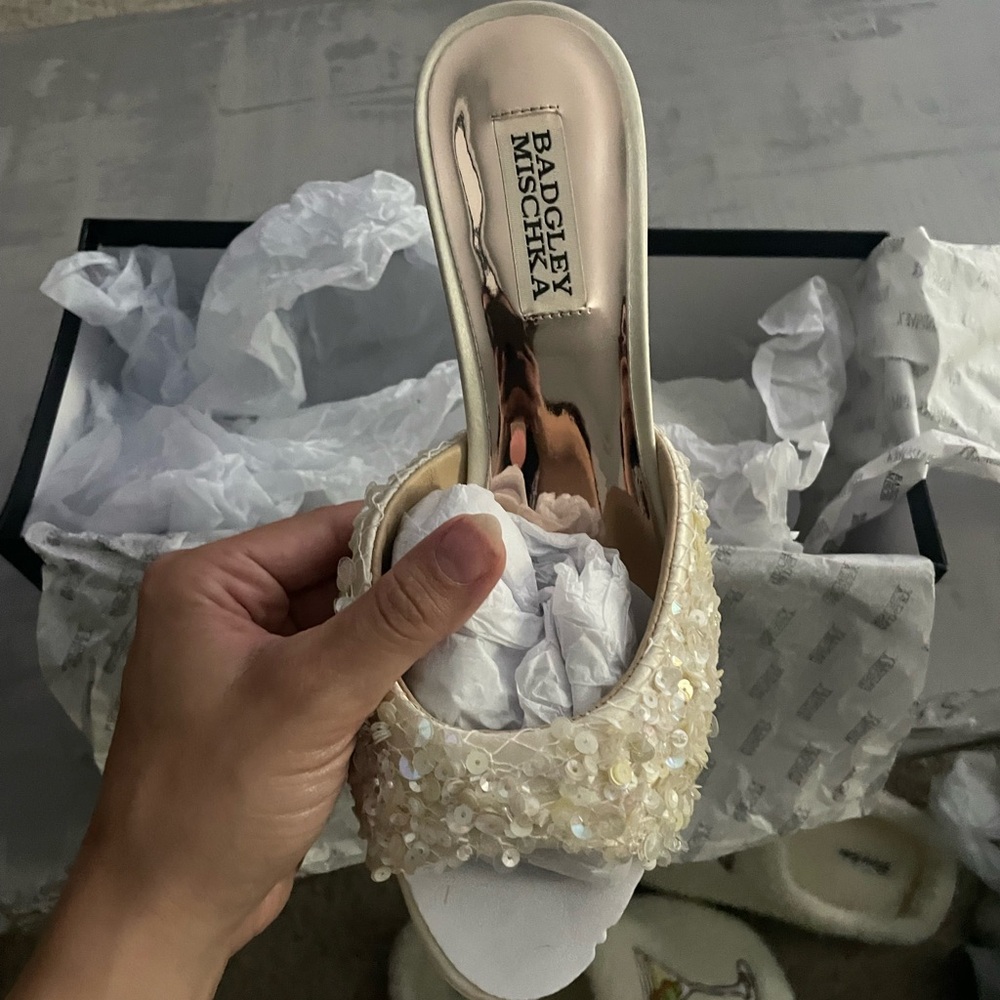 Badgley Mischka Candie Cream Mules Bridal Heels